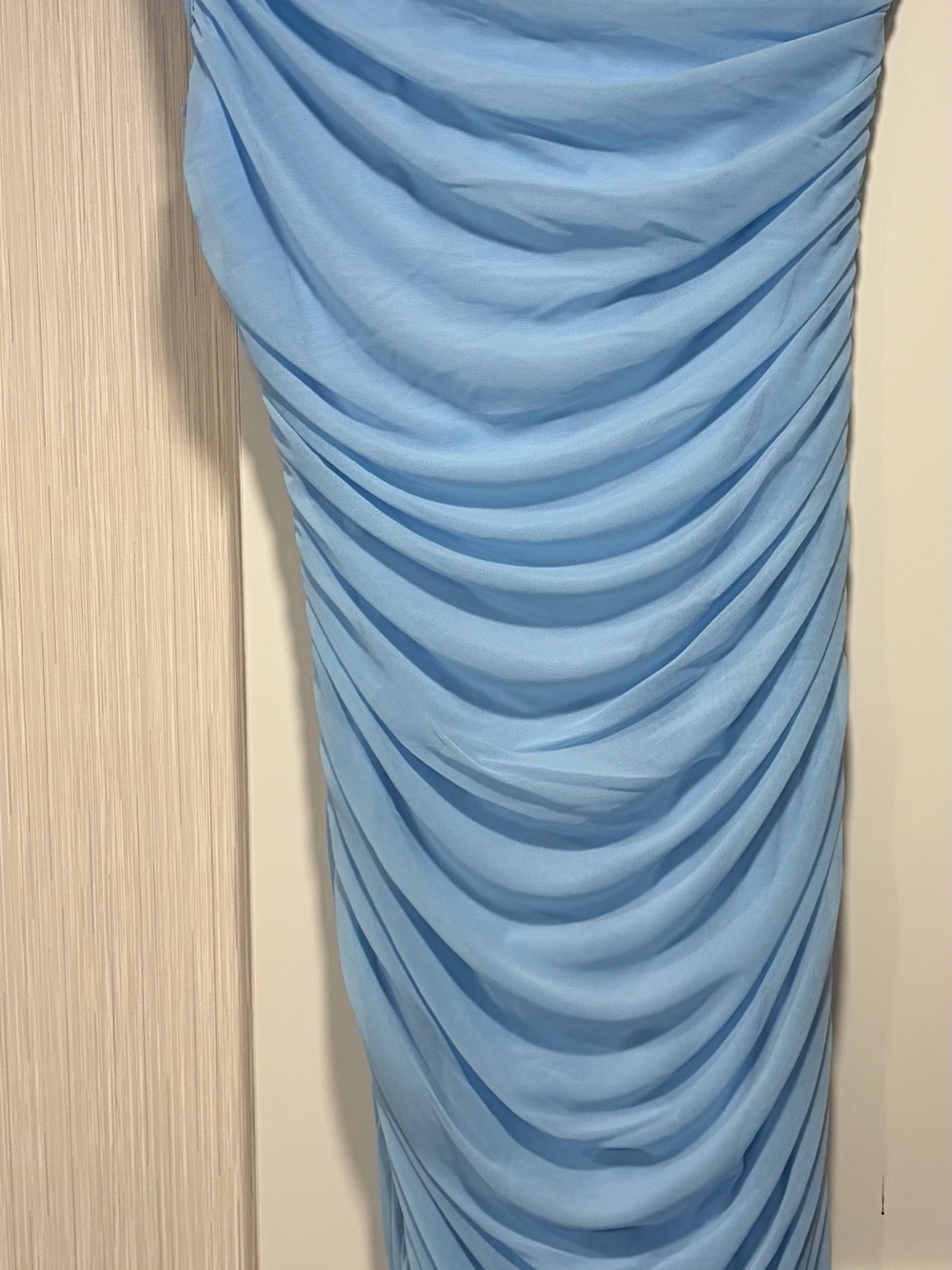 One-Shoulder Ruched Light Blue Bodycon Dress - Picture 3 of 5